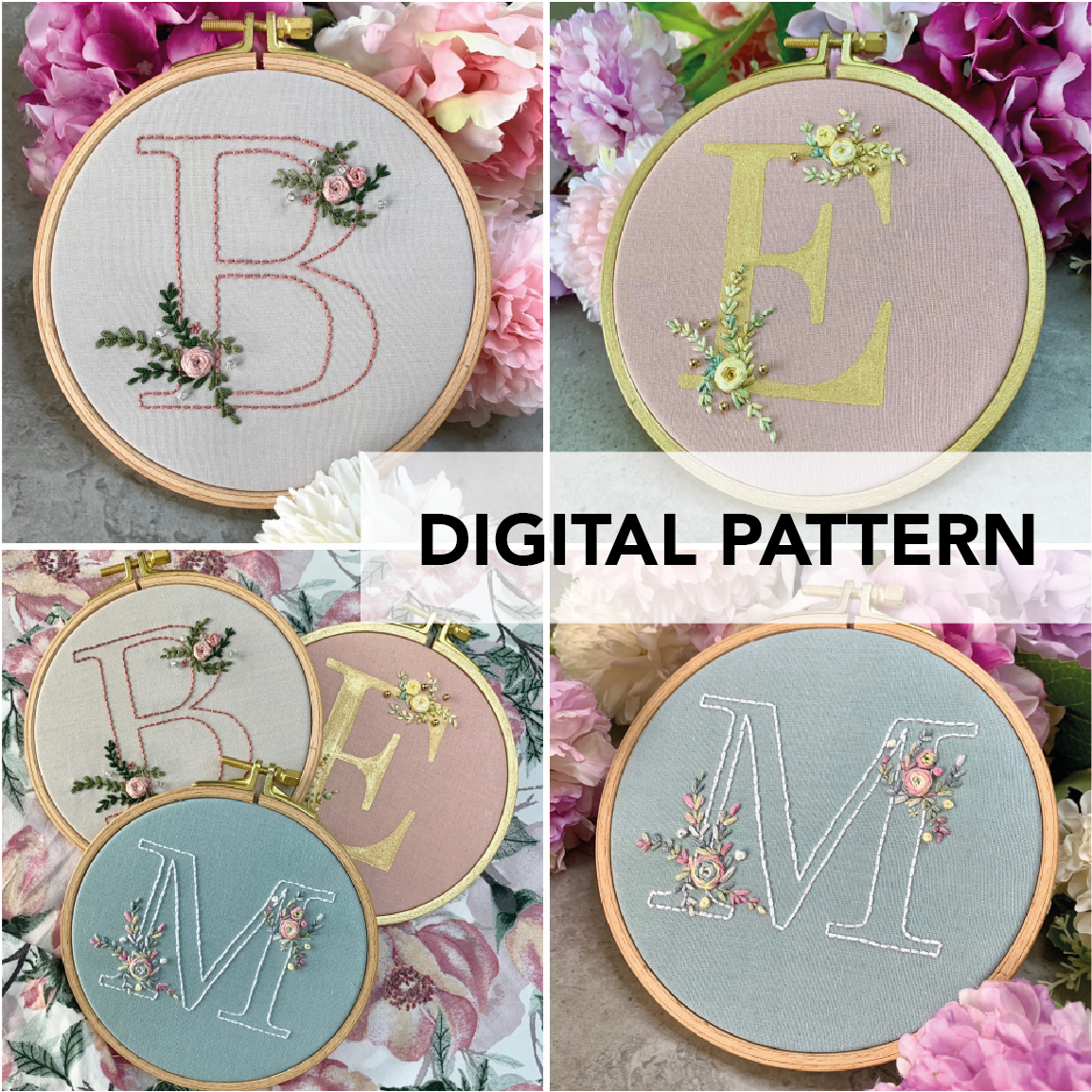 Floral Monogram Embroidery Pattern (ABC & Numbers)