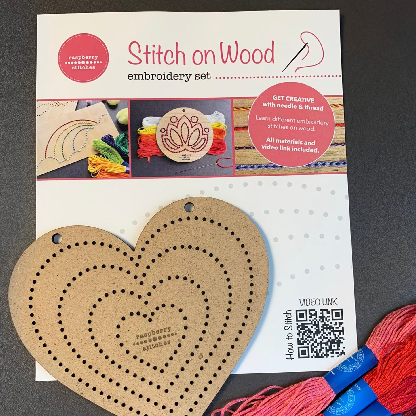 STITCH ON WOOD EMBROIDERY SET - Heart